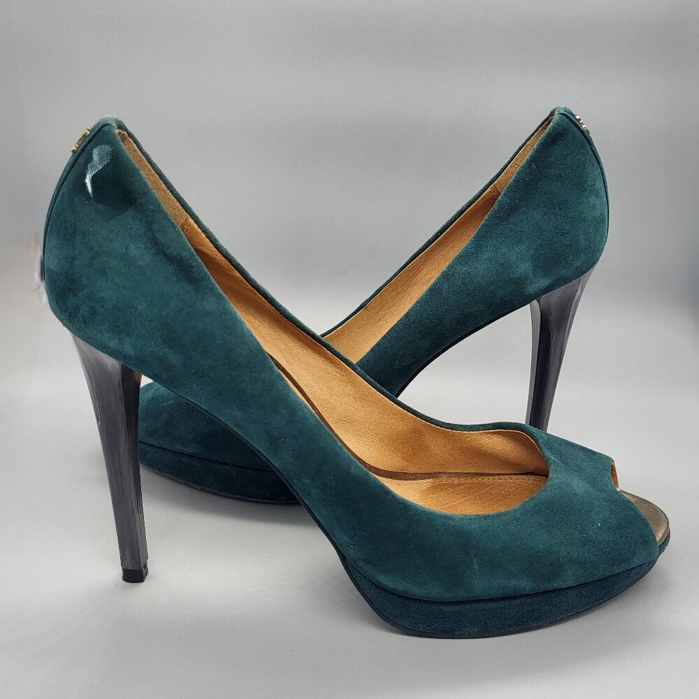 Coach Selma Suede Peep Toe Pumps